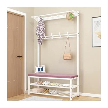 Imagem de Cabideiro Banco de sapatos com prateleira de armazenamento, cabideiro, economia de espaço com almofada de esponja e almofada antiderrapante para o corredor do quarto, fácil de montar