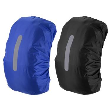 Imagem de PATIKIL Capa de chuva impermeável 40-50L, 2 peças, capa de mochila antiderrapante com alça refletiva vertical, permanece seca para caminhadas, acampamento, caça, M, preto/azul