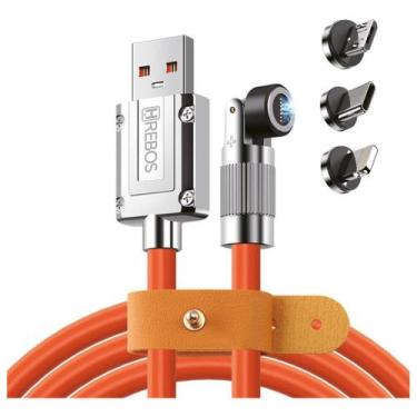 Imagem de Cabo Usb 3 em 1 Tipo C V8 Ios Turbo Armor Pro Magnético 120w Reforçado