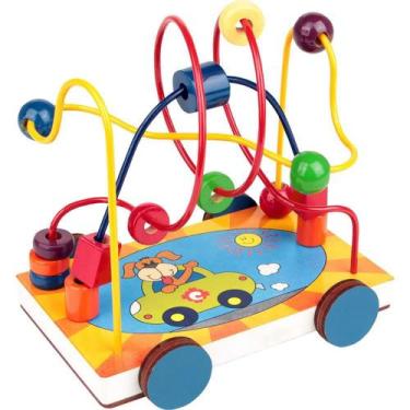 Imagem de Brinquedo Pedagógico Carrinho Aramado Madeira 17X13X14,5CM com 3 Circu
