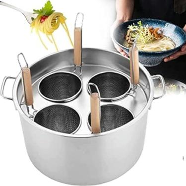 Imagem de Panela de aço inoxidável de 3/4/5 furos com cesta de inserção de filtro, panela de aço inoxidável, conjunto de panela de bolinho de massa e vegetais, para cozinha doméstica, 4 furos