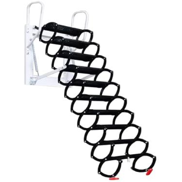 Imagem de Escada telescópica espessada Monta montada escada escada escada fria escada de aço laminado puxar para baixo Use armazenamento de estrutura compacta
