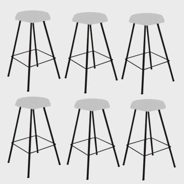 Imagem de Kit 06 Banqueta Alta Lari Eiffel Hexágono Bancada Bar Balcão Bistrô Ferro Preto Corino Branco - Ahz Móveis