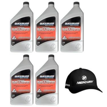 Imagem de Óleo Náutico Quicksilver TCW3 Original 1 Litro Para Motores de Popa Kit 5 Litros + Boné Mercury
