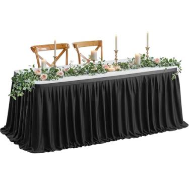 Imagem de Wish Care Saia de mesa preta longa de 2,7 m para decoração de mesa retangular – Saia de mesa plissada de poliéster resistente a vincos para escritório, chá de bebê, festa de aniversário, casamento