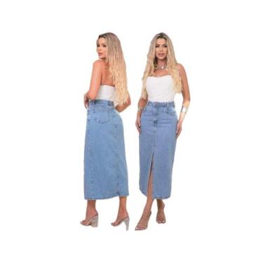 Imagem de LANÇAMENTO  Saia Jeans Feminino Midi Fenda Simples  Premium - CJ WEAR,