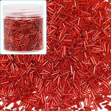Imagem de Bala&Fillic Contas de sementes de cornetim de vidro cerca de 3300 pçs/100 g em caixa 6 x 2 mm contas de sementes de tubo forradas com prata vermelha para fabricação de joias (forro de prata vermelha)