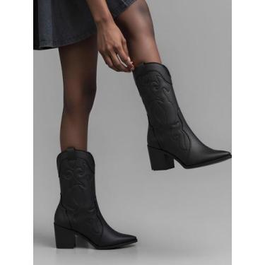 Imagem de Bota Feminina Texana Cano Alto Western Bordada Com Bico Fino - MS, 37