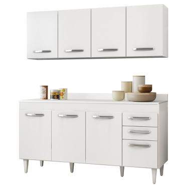 Imagem de Armário Aéreo Parma E Balcão Para Pia Com Tampo 150cm Lisboa Branco - Lumil