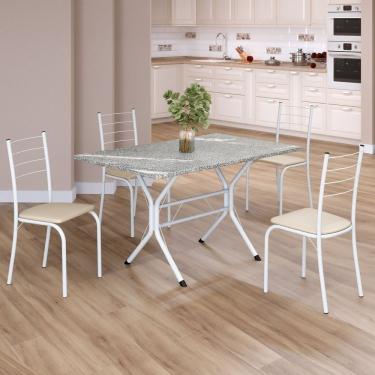 Imagem de Conjunto Sala De Jantar Mesa Retangular 100x60cm Tampo Granito Topázio 4 Cadeiras Rio Creme - Branco