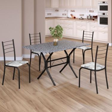 Imagem de Conjunto Sala De Jantar Mesa Retangular 100x60cm Tampo Granito Ocre 4 Cadeiras Rio Paraopeba- Preto Fosco