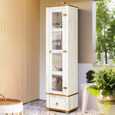 Imagem de Paneleiro Simples 01 Porta Em Vidro 01 Gaveta Madeira Maciça Branco Garapa D151 Shop Jm