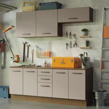 Imagem de Kit Com 2 Balcões E 2 Armários Aéreos Multiuso 200cm Rustic/crema Agata Madesa Rustic/crema