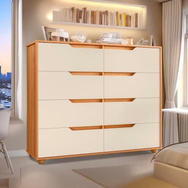 Imagem de Cômoda Dinny Shop Jm 8 Gavetas em MDF com Puxador Cava Off White Contemporâneo para Quarto