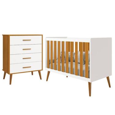 Imagem de Conjunto de Quarto Infantil Isis com Cômoda 4 Gavetas em 100% MDF 77 cm Branco Savana Reller Móveis