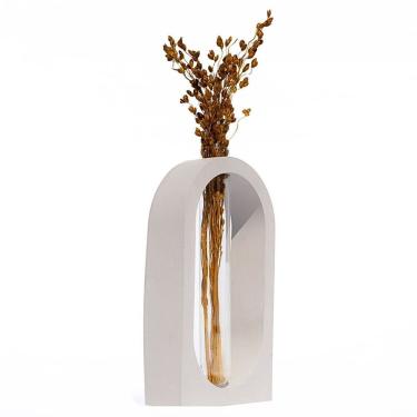 Imagem de Vaso Decorativo Solitário Janela 16,5cm Artesanal Em Cimento Cinza