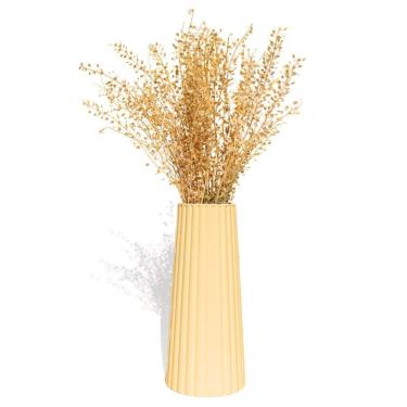 Imagem de Vaso Solitário Listras 17,5x7,5cm Artesanal Em Cimento Amarelo