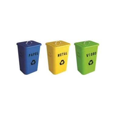 Imagem de Kit Lixeira Vintage Coleta Seletiva Retangular 3 Peças Verde Azul Amarela 26l Ghelplus