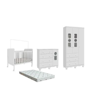 Imagem de Quarto Bebe Completo Dorabelly Cloe MDF 3 pt + Colchão - Moveis Peroba