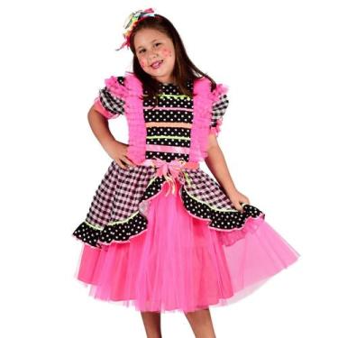 Imagem de Vestidinho Junino Infantil Babados c/Tiara Chapéu Papilloo, Pink, 12 a
