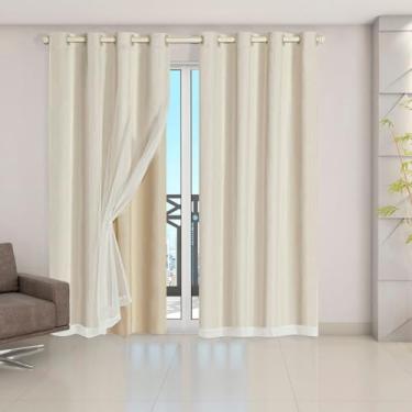 Imagem de Cortina Veda Luz Blackout Blecaute PVC Com Tecido Voil Para Janela E Porta(Bege,280x230)