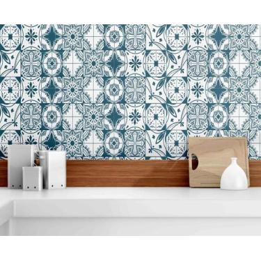 Imagem de Papel de parede Adesivo Azulejo Decorativo Azul turquesa - PRESENTE-BR