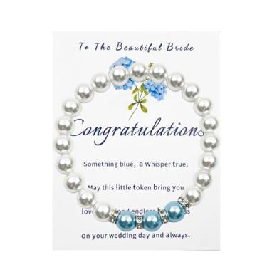 Imagem de Dorla Cool Something Blue Gift for Bride Bridal Shower Gifts for Bride Futura Noiva Contas Pérolas Pulseira Acessório de Festa de Casamento Joias, One Size, Vidro, Zircônia cúbica