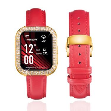 Imagem de BINLUN Pulseira de couro feminina de couro compatível com Apple Watch séries 10/9/8/7/SE2/SE/6/5/40 mm de 46 mm, 45 mm, 44 mm, 42 mm, 41 mm e 40 mm (42 mm, vermelho-dourado)