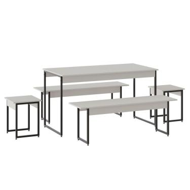 Imagem de Mesa De Jantar Com 2 Bancos E 2 Banquetas Industrial Tub Branco Chess / Est.preta