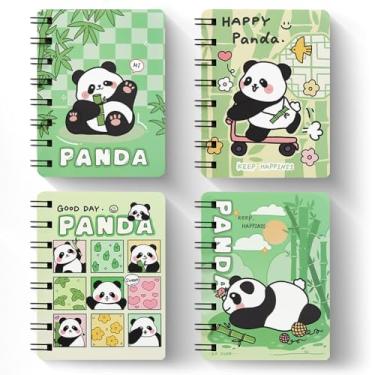 Imagem de 4 Pcs A7 Panda Spiral Notebooks,Cartoon Animal Green Panda Small Pocket Memo Notepad Wirebound Journal Hardcover Planner Diary for Panda Lover Kid Home Office School Stationery Supplies Party Favor