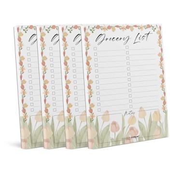 Imagem de Rainbam Magnetic Grocery List Notepad for Fridge, 4-Pack, 30 Pages Each, 4x5.5 inches, 80GSM Paper (Tulip)