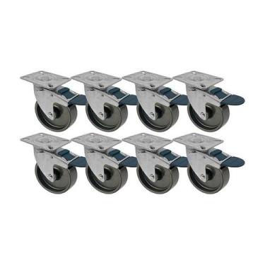 Imagem de Kit 8 un roda rodízio giratório freio trava polipropileno 3" - AJAX