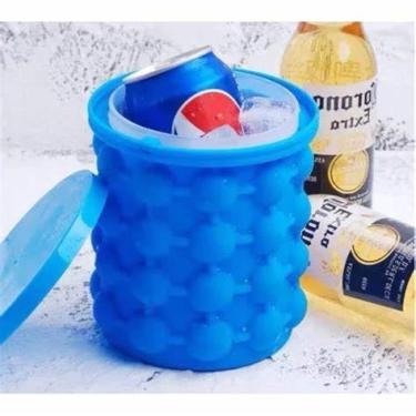 Imagem de Balde de Gelo Silicone Térmico 2 em 1 Azul Portátil 120 Cubos Resfriador Bebidas Freezer Compacto