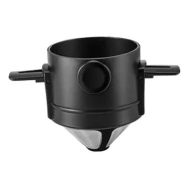 Imagem de Filtro de Café Portátil Reutilizável, Plástico e Aço Inox, Preto, 7cm x 6cm, com Suporte Dobrável