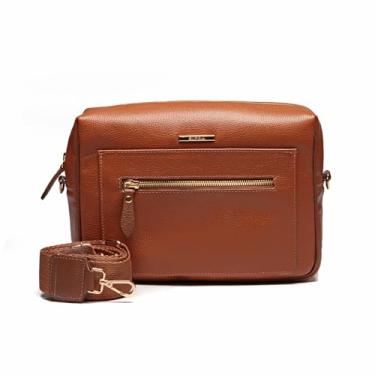Imagem de Bolsa Tiracolo Transversal em Couro, Feminina, 5 Compartimentos, Fecho com Zíper, Preta (TERRACOTA)
