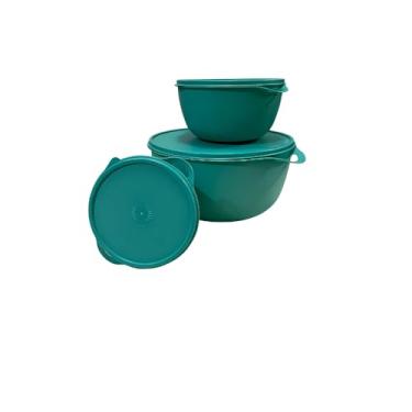 Imagem de Kit Com 3 Bowls Com Tampa Leve ao Micro-ondas Freezer Máquina de Lavar É Livre de BPA 500 ML, 1 Litro, 2,800 ML Vasilha de Plástico Redondo Premium Moderna Clean FONSES (Verde Tifany)