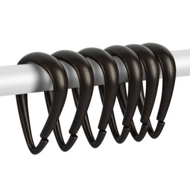 Imagem de Top-spring Ganchos de cortina de chuveiro de plástico bronze - 12 peças de ganchos de chuveiro de bronze em forma de gota para cortina de banheiro varão de chuveiro