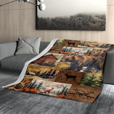 Imagem de Cobertor rústico para cabana 152 x 127 cm, urso veado, animal selvagem, leve, macio, aconchegante, quente, flanela para acampamento, cama, sofá, quarto, sala de estar