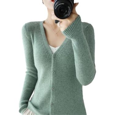 Imagem de Inverno Cashmere Cardigan Womens V-neck Outwear Curto Malha Cardigan Bottoming Camisa Solta Longo-manga Longa Camisolas, Light En8, XS