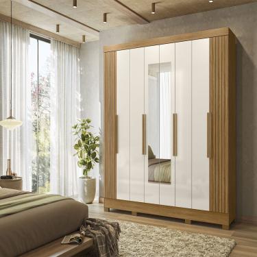 Imagem de Guarda Roupa de Casal com Espelho 236x212cm Diplomata Moval Cor:Freijó/Off White