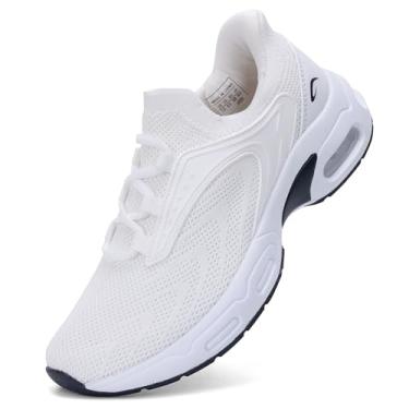 Imagem de Artlea Tênis feminino de caminhada com suporte de arco ortopédico para fascite plantar tênis feminino moderno para alívio da dor nos pés, tamanho 35-42, Todo branco, 40