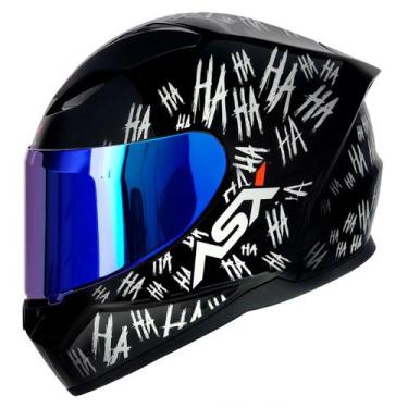 Imagem de Capacete Fechado ASX City Fun Preto Brilho com Viseira Colorida Azul -