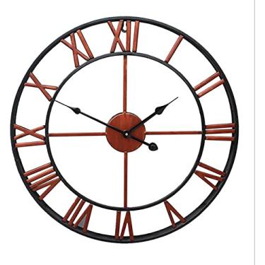 Imagem de QLDFX Relógio de parede grande redondo metal número romano estilo silencioso vintage relógio de parede decoração relógio contemporâneo para sala de estar cozinha (cor: ouro retro, tamanho: 100 cm)