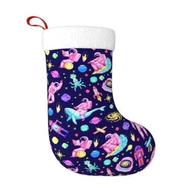Imagem de Navuxu Meia de Natal personalizada com estampa espacial grande de 45 cm para decorações de festa de Natal, decoração de lareira