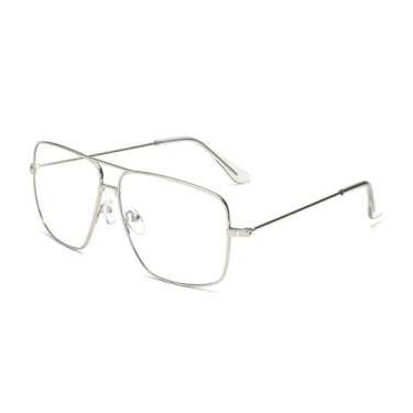 Imagem de HPIRME Óculos de grau vintage com armação dourada, masculino e feminino, lentes retrô, lentes transparentes (prata)