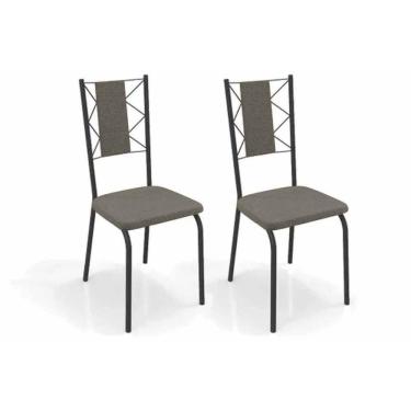 Imagem de Kit 2 Cadeiras De Cozinha Lisboa 2c076prf Aço 2 Un Preto-linho Escuro - Kappesberg