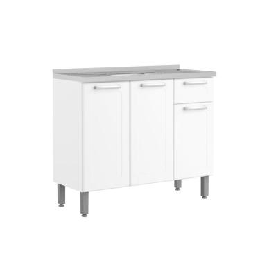 Imagem de Balcão De Aço Com Pia 3 Portas 1 Gaveta Branco Bertolini Branco