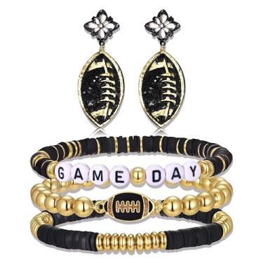 Imagem de YAHPERN Pulseiras de Dia de Jogo para Mulheres com Contas de Futebol Empilhável Miçangas Heishi Pulseiras Elásticas para Dia do Jogo Acessórios Esportivas Pulseiras Espirituais de Equipe de Futebol