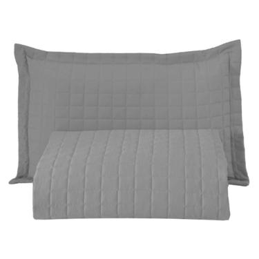 Imagem de Kit Cobre Leito Colcha Bellini Solteiro Dupla Face Percal 300 Fios Textura Matelassê - Cinza