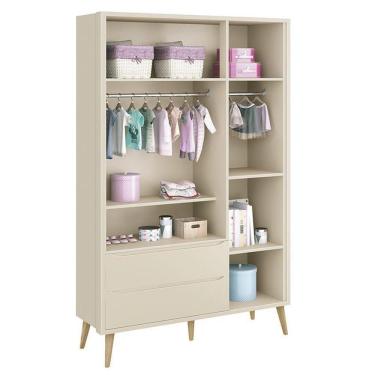 Imagem de Guarda Roupa Infantil Theo 3 Portas Areia Fosco Com Pés Madeira Natural Reller Móveis Areia Fosco